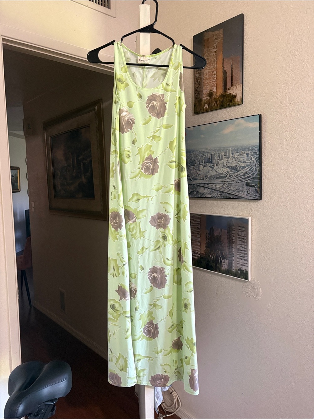 Vintage Sleeveless Green Floral Dress
